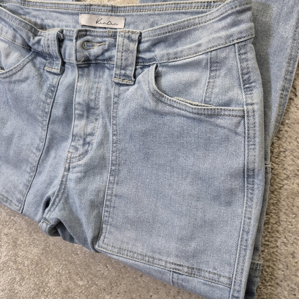 Kancan High Rise Cargo Jeans 7/27 Light Wash Blue Actual 30 Slim Straight Ankle - Picture 2 of 14